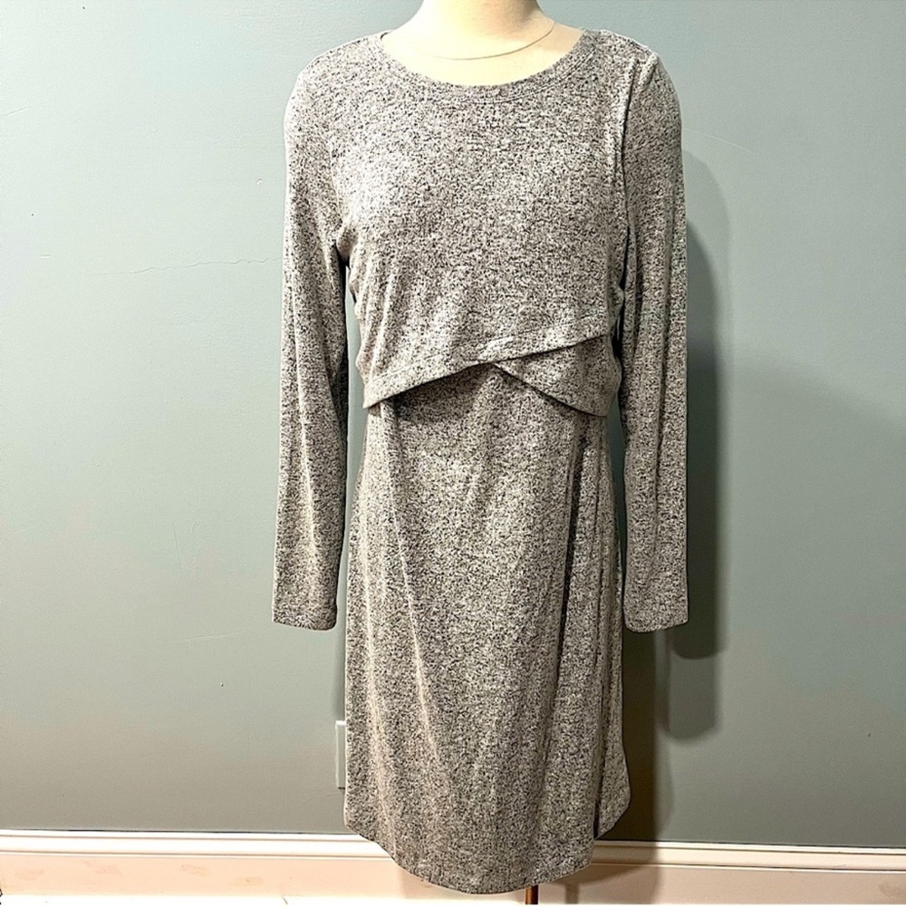 Motherhood Maternity Heather Grey Knit Long Sleeve Maternity Nursing Dress